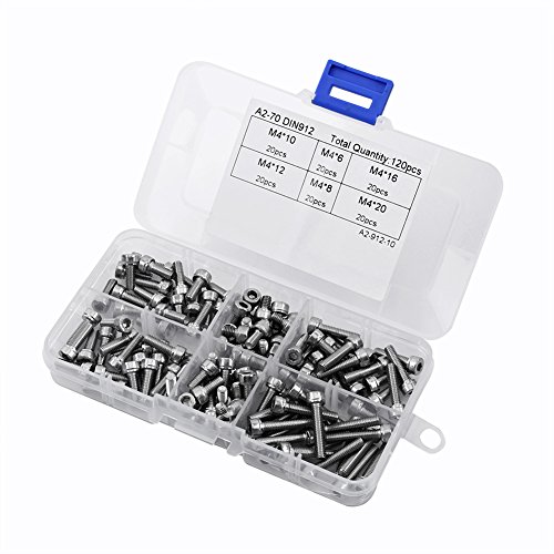 120 Stück 304 Edelstahl M4 Sechskant-Innensechskantschrauben, 6 mm 8 mm 10 mm 12 mm 16 mm 20 mm Schrauben Sortiment Set Set mit Aufbewahrungsbox von LiebeWH