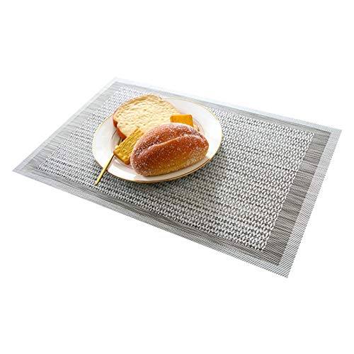 Lieson Abwaschbar Tischsets, Platzset PVC 6er Set Rechteck Geflochten Muster rutschfest Hitzebeständig Tisch-Set für Küche Speisetisch 45x30CM Silber Grau von Lieson