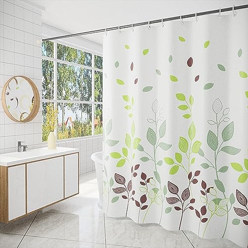 Lieson Badewannen Duschvorhang 240x200CM Grün Braun, Polyester Duschvorhang Anti-Schimmel mit ÖSEN Blätter Muster Badezimmer Vorhang mit Haken von Lieson