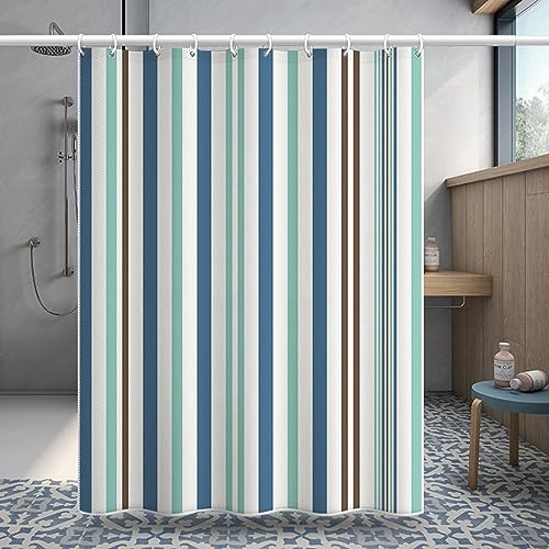 Lieson Duschvorhänge 120x200CM Blau Grün, Polyester Antischimmel Duschvorhang Waschbar mit ÖSEN Streifen Muster Badezimmer Duschvorhang mit Haken von Lieson