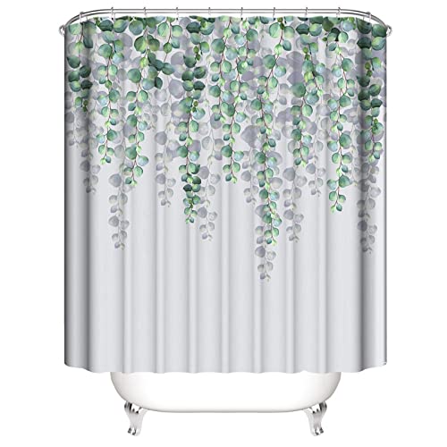 Lieson Duschvorhang Wasserdicht Antischimmel, Polyester Duschvorhang Grüne Blätter Textil Badewannenvorhang 180x200 cm von Lieson