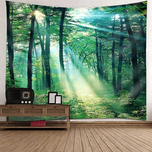 Lieson Natur Wald Wandteppich 350x256CM, Wandtücher Baum Sonnenaufgang Grün Tapisserie Wandbehang für Wohnzimmer Schlafzimmer Wohnheim Wanddeko von Lieson