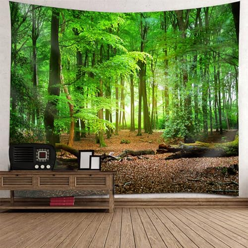 Lieson Wandbehang 350x256CM, Wandtuch mit Motiv Wald Natur Grün Braun Tapestry Landschaft Dschungel Wandteppich Tapisserie für Wohnzimmer Schlafzimmer Wohnheim Wanddeko von Lieson