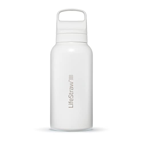 LifeStraw Go Serie - Isolierte Edelstahl-Trinkflasche mit Wasserfilter 1l für die Reise & jeden Tag - entfernt Bakterien, Parasiten, Mikroplastik + verbesserter Geschmack, Polar White (weiss) von LifeStraw