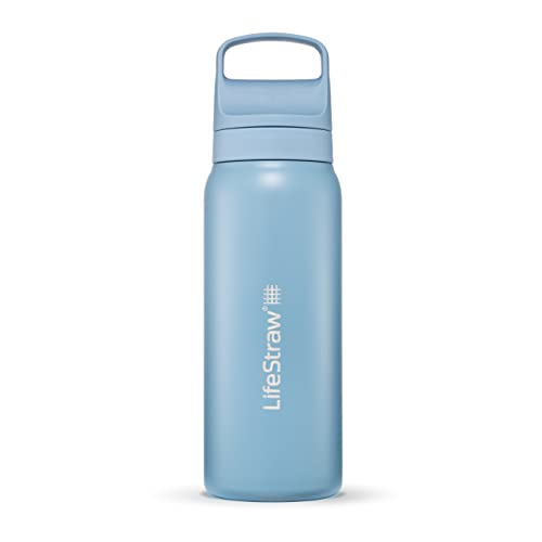 LifeStraw Go Serie - Isolierte Edelstahl-Trinkflasche mit Wasserfilter 700ml für die Reise & jeden Tag - entfernt Bakterien, Parasiten, Mikroplastik + verbesserter Geschmack, Icelandic Blue (blau) von LifeStraw