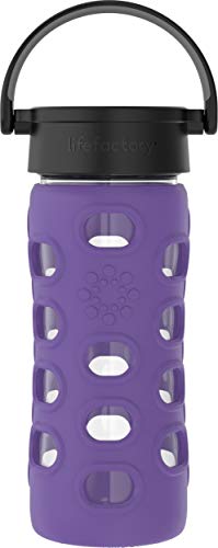 Lifefactory Glas Trinkflasche mit Silikon-Schutzhülle, BPA-frei, auslaufsicher, spülmaschinenfest, 350ml, violett von Lifefactory