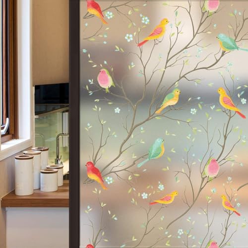 Lifetree Fensterfolie Blickdicht Sichtschuzfolie Selbsthaftende: Glasmalerei Sonnenschutz Fenster Bunt Dekorfolie Privatsphäre Statisch Milchglasfolie Haftend Vogel Fensteraufkleber 60 x 400cm von Lifetree