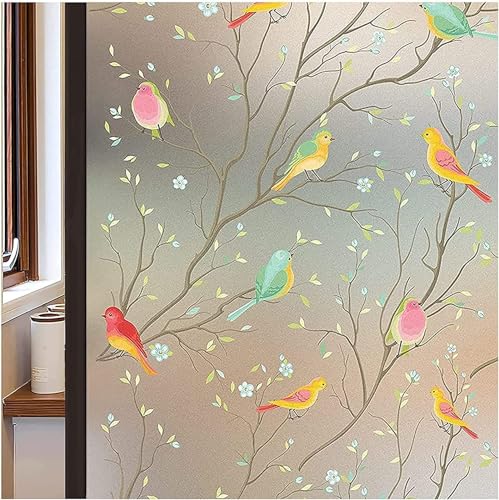 Lifetree Fensterfolie Blickdicht Sichtschuzfolie Selbsthaftende: Glasmalerei Sonnenschutz Fenster Bunt Dekorfolie Privatsphäre Statisch Milchglasfolie Haftend Vogel Fensteraufkleber 60 x 300cm von Lifetree