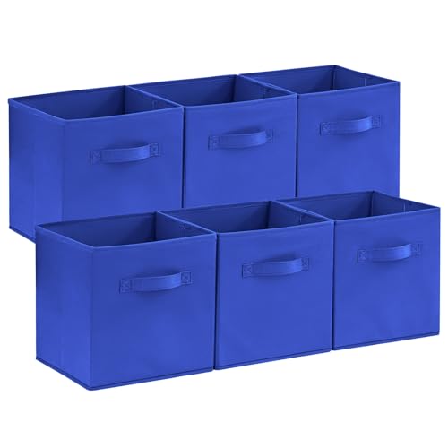Lifewit 6 Stück Aufbewahrungsbox aus Stoff, Faltbar Aufbewahrungswürfel Kallax Boxen Aufbewahrung aus Vliesstoff mit Griff für Würfelregal Kallax Boxen Regal Einsatz, 26,5x26,5x28cm, Blau von Lifewit