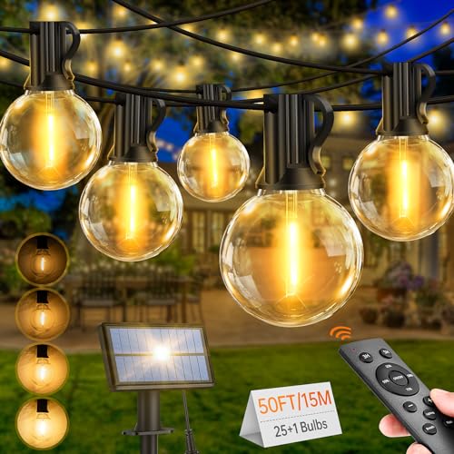 LED Solar Lichterkette Aussen 15M - 25+1 Lichterketten Außen G40 Glühbirnen IP65 Wetterfest Solarlichterkette mit Fernbedienung Outdoor für Garten Balkon Party Hochzeit von Light-Brightly