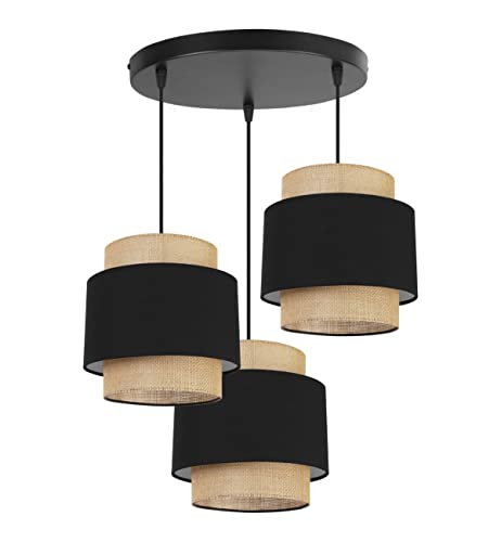 Light-Home Boho Hängelampe - Deckenlampe für Wohnzimmer Schlafzimmer und Esszimmer - Pendelleuchte aus Metall mit Lampenschirm aus Stoff - E27-3-Flammig Oval - Schwarz und Jute Light-Home Boho Hängelampe - Deckenlampe für Wohnzimmer Schlafzimmer und Esszimmer - Pendelleuchte aus Metall mit Lampenschirm aus Stoff - E27-3-Flammig Oval - Schwarz und Jute von Light Home LH