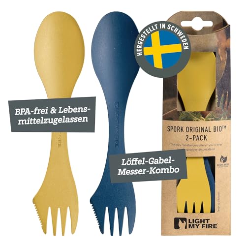 Light My Fire Spork Original Göffel 2-Pack - 3-in-1 Campingbesteck - Löffel, Gabel, Messer - Reisebesteck - BPA-Frei & Bio-Basierter Kunststoff - Ergonomisches Camping Besteck to go - Made in Sweden von Light My Fire