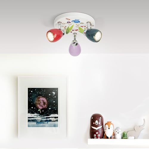 Lightbox LED Deckenstrahler mit warmweißem Licht - 3 flammiges Spotrondell für das Kinderzimmer mit schwenkbaren Köpfen - Deckenleuchte mit Leuchtmittel inklusive und wechselbar - Metall Bunt von Lightbox