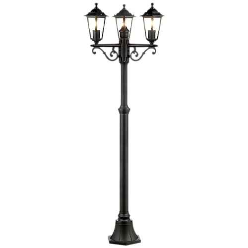 Lightbox schwarze 3 flammige Außen Stehlampe - spritzwassergeschüzte Outdoor Standleuchte - für den Garten - 1,8 m Höhe - Ø 36 cm - 3 x E27 Fassung - max. 60 W - aus Metall/Glas von Lightbox