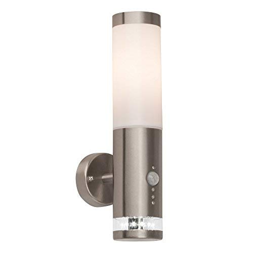 Lightbox Außen Wandlampe - 38 x 15 cm - Spritzwassergeschützte Outdoor Wandleuchte mit Dämmerungsschalter & LED-Kranz & einstellbarem Bewegungsmelder - aus Metall/Kunststoff - in Edelstahl von Lightbox