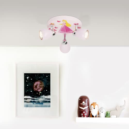 Lightbox LED Deckenstrahler im Prinzessinnendesign mit warmweißem Licht - 3 flammiges Spotrondell für das Kinderzimmer mit schwenkbaren Köpfen - Deckenleuchte inklusive wechselbarer Leuchtmittel von Lightbox