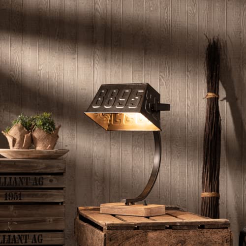 Lightbox stilvolle Tischlampe - Tischleuchte mit schwenkbarem Kopf und Kippschalter - Metall/Holz Schwarz - 38cm Höhe von Lightbox