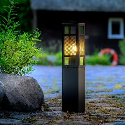 Lightbox spritzwassergeschützte Pollerleuchte - moderne Sockelleuchte für 1x E27 Leuchtmittel geeignet - Metall/Kunststoff Schwarz - 50cm Höhe von Lightbox