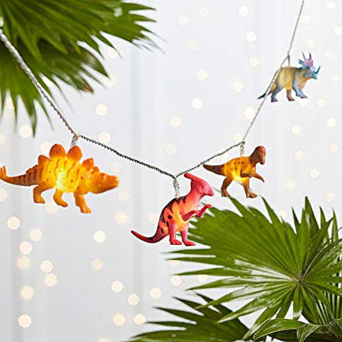 Lights4fun 12er LED Dinosaurier Lichterkette Kinderzimmer batteriebetrieben Timer Lichterkette Kinderzimmer Junge mit Timer LED Batterie Nachtlicht Dino Deko Kindergeburtstag von Lights4fun