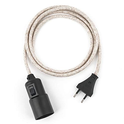 3m Plug-In Lampe LEINEN, Textilkabel mit Lampenfassung aus Thermoplast (Glattmantel) mit Schalter und Eurostecker von Lightstock