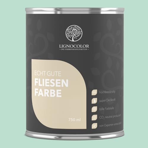 Lignocolor Fliesenfarbe matt| hochbeständige Farbe für Wand- & Bodenfliesen (Mint matt, 750 ml) | hochdeckend für den Innenbereich von Lignocolor