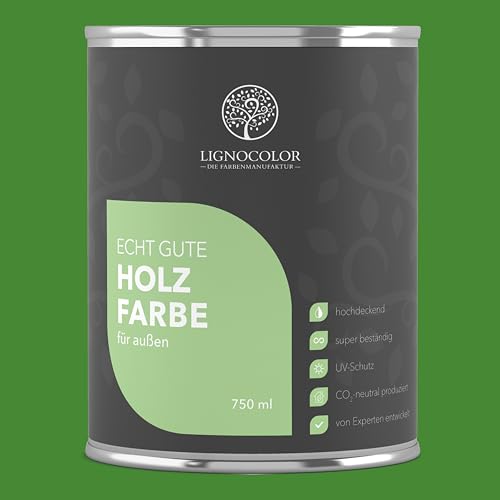 Lignocolor Holzfarbe Außen glänzend | wetterfeste Farbe für den Außenbereich (Grün glänzend, 750ml) | hochdeckend & hochbeständig von Lignocolor