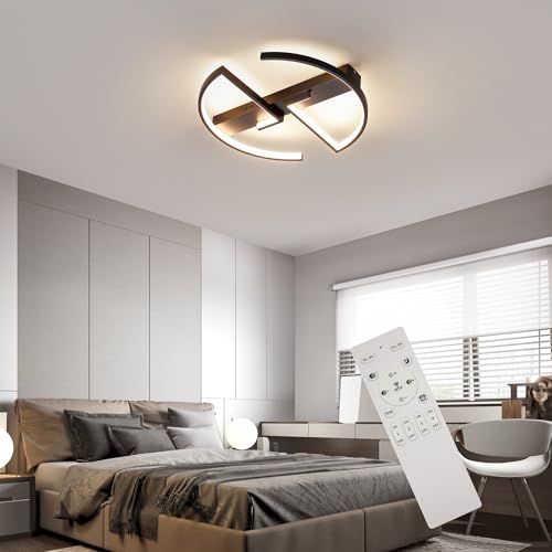 Moderne LED Deckenleuchte Dimmbar,Wohnzimmerlampe mit Fernbedienung APP Lichtfarbe Helligkeit Farbwechsel,Schlafzimmer Deckenlampe Deckenbeleuchtung Lampe (Schwarz) von Lihaian