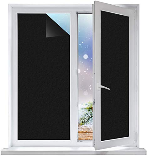 Linarun Fensterfolie Schwarz 40x400cm Selbstklebend Blickdicht Sonnenschutz und Sichtschutz Spiegelfolie Fenster UV-Schutz für Schlafzimmer Badezimmer und Büro von Linarun