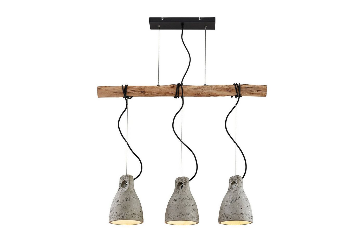 Lindby Hängeleuchte Grima, dimmbar, Leuchtmittel nicht inklusive, Modern, Beton, Holz, grau, holz hell, 3 flammig, E27, Deckenlampe von Lindby