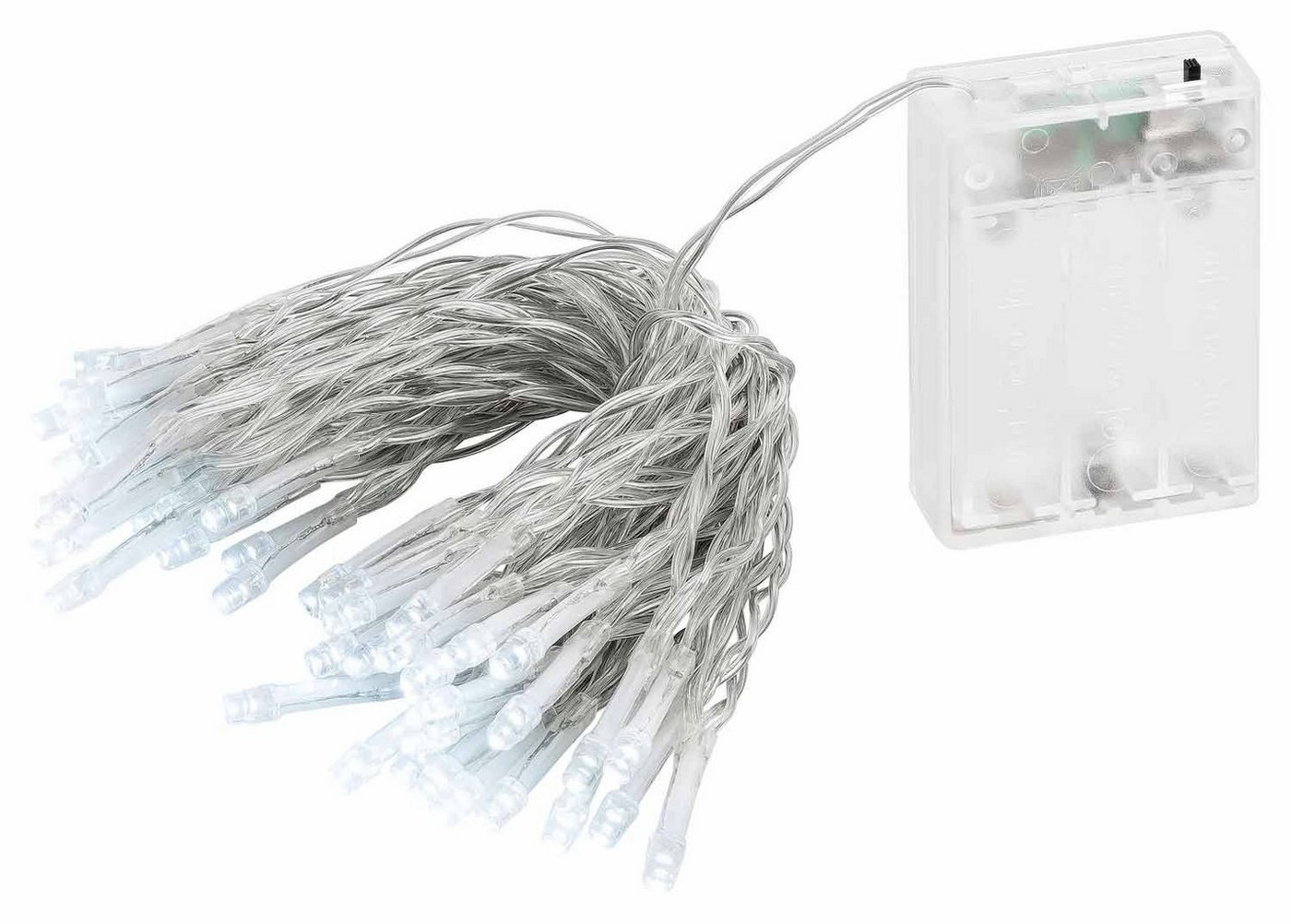 Linder Exclusiv GmbH LED-Lichterkette, Batterie 7,35m 50 LEDs kaltweiß für Innen transparentes Kabel von Linder Exclusiv GmbH