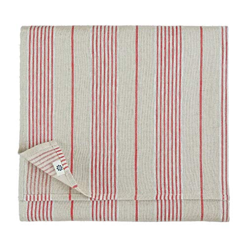 Linen & Cotton Hochwertige Tischdecke Streifen Ulla - 100% Leinen, Beige/Natur/Rot (150 x 300 cm) Weihnachten, Rechteckig Tischtuch Decke Tischwäsche Stoff für Haus/Home Küche Dekoration Esszimmer von Linen & Cotton