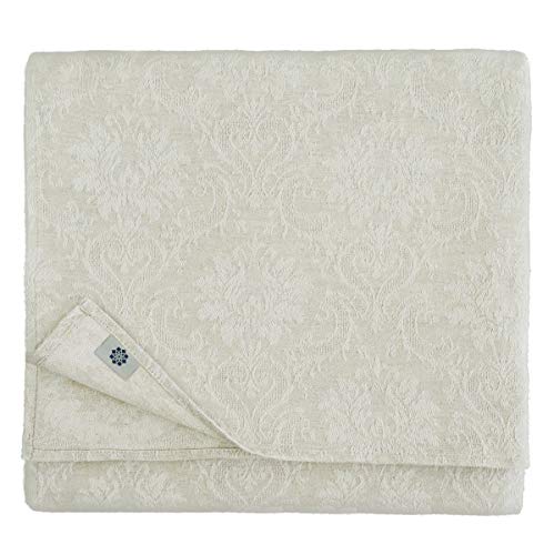 Linen & Cotton Jacquard Damast Tischdecke Tischtuch Tischwäsche Waverly -52% Leinen, 48% Baumwolle, Beige/Natur (147 x 250cm) Lang Rechteckig für Home Küche Dekoration Gastronomie Hochzeit Fest von Linen & Cotton