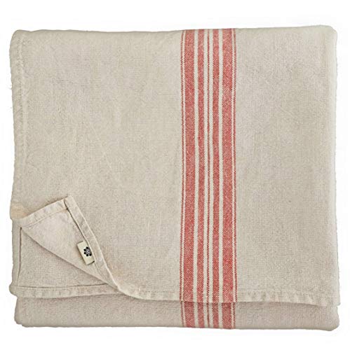 Linen & Cotton Luxus Vintage Shabby Chic Rustikal Tischdecke Provence - 100% Leinen, Beige Natur Rot (136 x 136 cm) Tischtuch Stoff Tischwäsche Quadratisch für Haus Home Küche Dekoration Wohnzimmer von Linen & Cotton