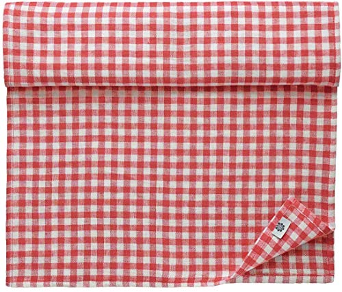 Linen & Cotton Tischläufer Stoff Tischdekoration Tischwäsche Estella - 100% Leinen, Weiß Weiss Rot (40 x 180 cm) Kariert Läufer Tisch Esstisch für Küche Haus Landhaus Festival Event Frühling Ostern von Linen & Cotton