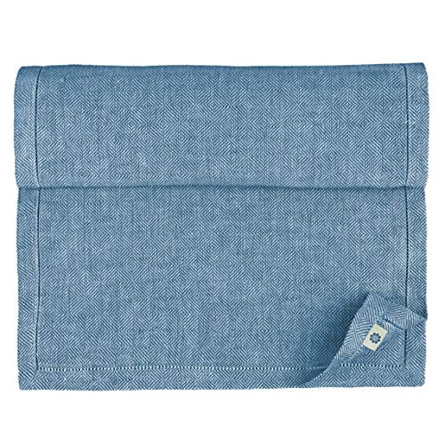 Linen & Cotton Tischläufer Stoff Tischwäsche Modern Scandi mit Hohlsaum - 100% Leinen, Blau (44 x 180 cm) Tischband Läufer Tisch Decken für Home Küche Wohnzimmer Büro Restaurant Hotel Buffet Dinner von Linen & Cotton