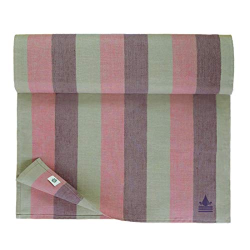 Linen & Cotton Tischläufer Stoff Wasserdicht Silva -100% Leinen, Lila Rosa Grau (45 x 150 cm) Streifen Läufer Tisch Fleckschutz Pflegeleicht für Garten Outdoor Aussenbereich Balkon Terrasse von Linen & Cotton