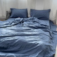 3-Er Set Leinen Bettbezug-Set Mit Kissenbezügen, Olivgrün, Luftiges Blau, Natürliches Beige von LinenLegend