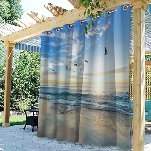 Linfye Outdoor Vorhang Wetterfest 2 Stück B132 x H240cm Atemberaubender Meerblick 3D Gedruckt Outdoor Vorhänge Wasserdicht mit Ösen, Outdoor Gardinen Sichtschutz für Balkon Terrasse Veranda Pergola von Linfye