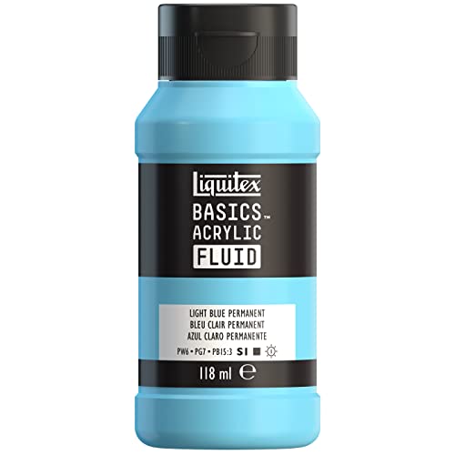 Liquitex 8870401 Basics Fluid Acrylfarbe mit fließender Konsiszenz, schnell trocknend, lichtecht, wasserfest, auf Wasserbasis, 118ml Flasche - Hellblau Permanent von Liquitex