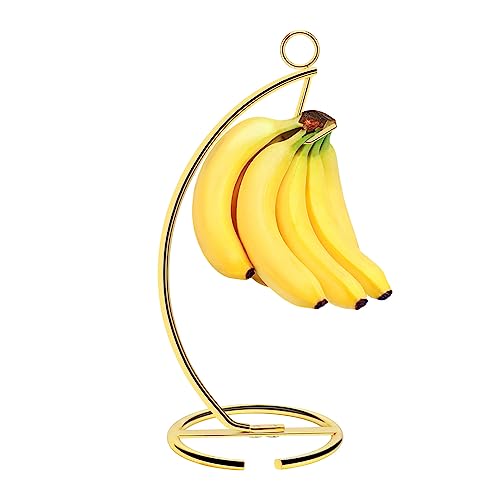 Livabber Tisch-Bananen-Baumaufhänger, Metall-Bananenhalter, moderner Bananenaufbewahrungs-Organizer für Küchentisch, Arbeitsplatte (Metallsockel, Gold) von Livabber