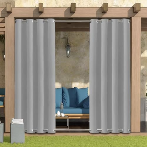 LiveGo Outdoor Vorhang Wetterfest Wasserdicht mit ösen,Outdoorvorhänge Gardinen für draußen Balkon terrasse Pavillon Aussen Outdoorvorhang Sonnenschutz Vorhänge Garten,Hellgrau,2 Stück|132x213cm(BxH) von LiveGo