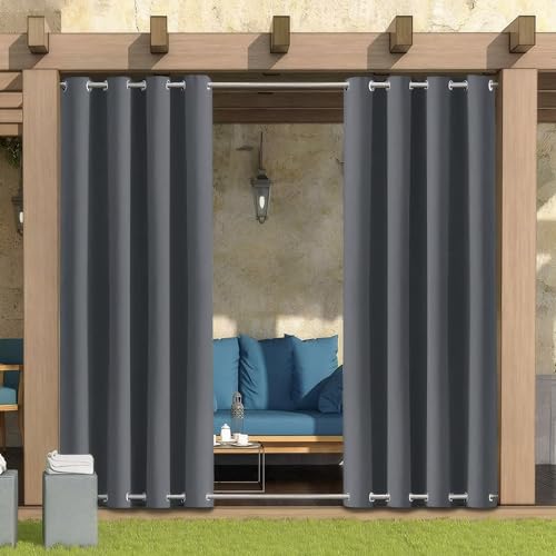 Outdoor Vorhang Wetterfest Wasserdicht mit ösen,Outdoorvorhänge Gardinen für draußen Balkon terrasse Pavillon Aussen Outdoorvorhang Sonnenschutz Vorhänge Garten,Dunkelgrau,2 Stück|132x213cm(BxH) von LiveGo