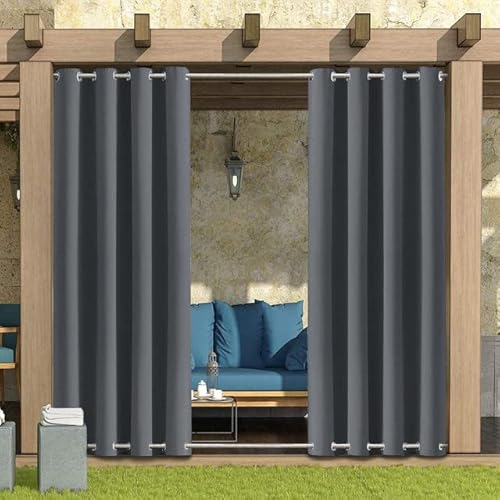 Outdoor Vorhang Wetterfest Wasserdicht mit ösen,Outdoorvorhänge Gardinen für draußen Balkon terrasse Pavillon Aussen Outdoorvorhang Sonnenschutz Vorhänge Garten,Dunkelgrau,1 Stück|132x238cm(BxH) von LiveGo