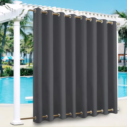 Outdoor Vorhang Wetterfest Wasserdicht mit ösen,Outdoorvorhänge Gardinen für draußen Balkon terrasse Pavillon Aussen Outdoorvorhang Sonnenschutz Vorhänge Garten,Dunkelgrau,1 Stück|254x213cm(BxH) von LiveGo