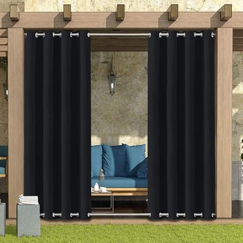 LiveGo Outdoor Vorhang Wetterfest Wasserdicht mit ösen,Outdoorvorhänge Gardinen für draußen Balkon terrasse Pavillon Aussen Outdoorvorhang Sonnenschutz Vorhänge Garten,Schwarz,1 Stück|132x238cm(BxH) von LiveGo