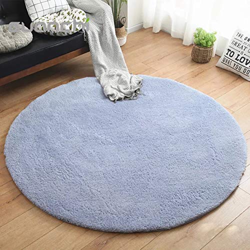 LIVEINU Hochflor Shaggy Teppich für Wohnzimmer Langflor Pflegeleicht Rund Teppich Hochwertig Hohe Fadendichte Wasser Absorbierend Badezimmerteppich Für Wohnzimmer Grau Blau Ø 140 cm von LIVEINU