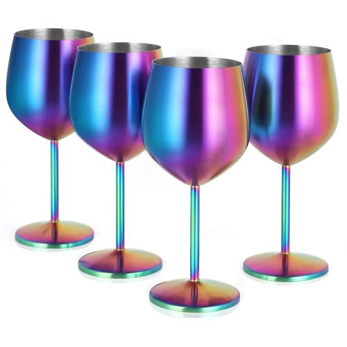 Livole Rotweingläser Set, 18Oz 550ml Weingläser aus Edelstahl, Champagner Gläser, Pokale Groß Bauchig, Cocktailgläser mit Stiel, Wine Glass Set für Cocktails, Rotwein, Bunt (4er Pack) von Livole