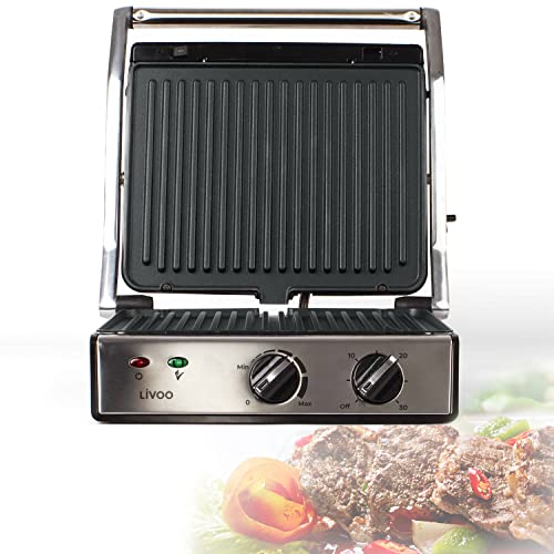 Kontaktgrill Abnehmbare Platten Antihaftbeschichtet - Sandwichmaker Aufklappbar - Tischgill Doppelte Grillfläche -Steak Panini Grill Elektrisch- Starke 2000 Watt von Livoo feel good moments