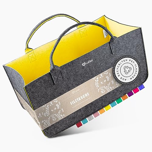 LoFelt® Filztasche, Holzkorb, Brennholzkorb, Kaminholz, aus 100% recyceltem Plastik/Filztasche groß geeignet als Filz Einkaufstasche, Kaminholztasche, Filzkorb, Gelb von LoFelt