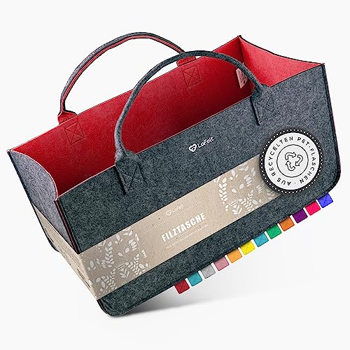 LoFelt® Filztasche, Holzkorb, Brennholzkorb, Kaminholz, aus 100% recyceltem Plastik/Filztasche groß geeignet als Filz Einkaufstasche, Kaminholztasche, Filzkorb, Rot von LoFelt